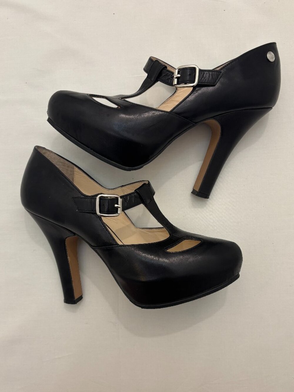 Vivienne Westwood Black Leather T-Strap Platform Heels w/ Dust Bag